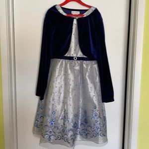 Jona Michelle silver/blue metallic Christmas dress  with velvet shrug